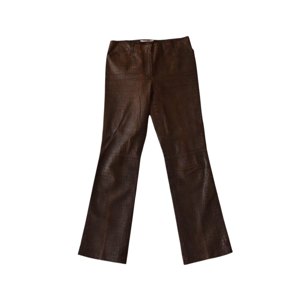 Y2K Max Studio Brown Croc Embossed Leather Pants Size 4
